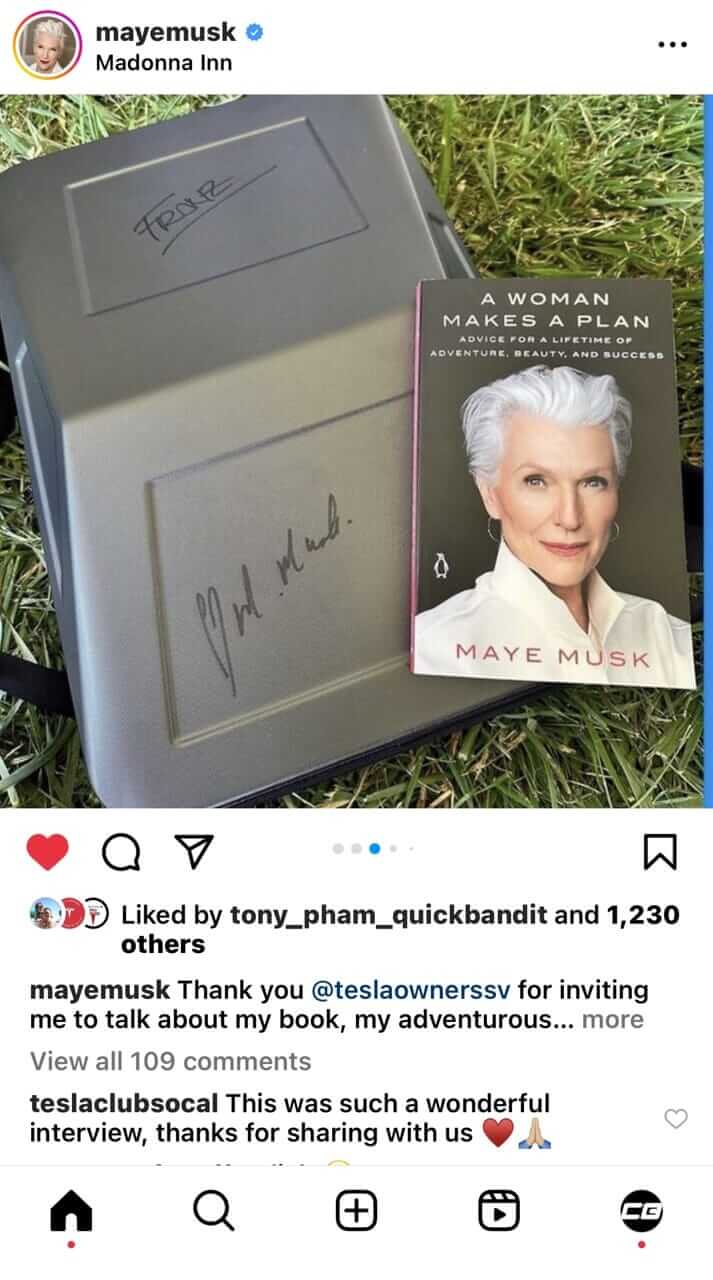 Maye Musk Posts Cyberbackpack on her Instagram